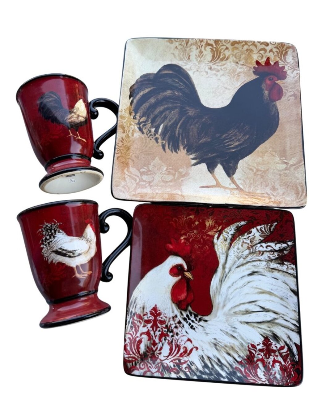 4-Pc Certified International Ceramic Rooster-Themed Dinnerware Set Mugs & Plates